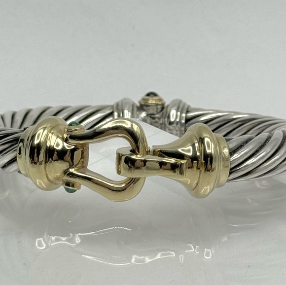 David Yurman 10mm Gold Buckle Bracelet With Garnet And Green Onyx - Picture 4 of 9